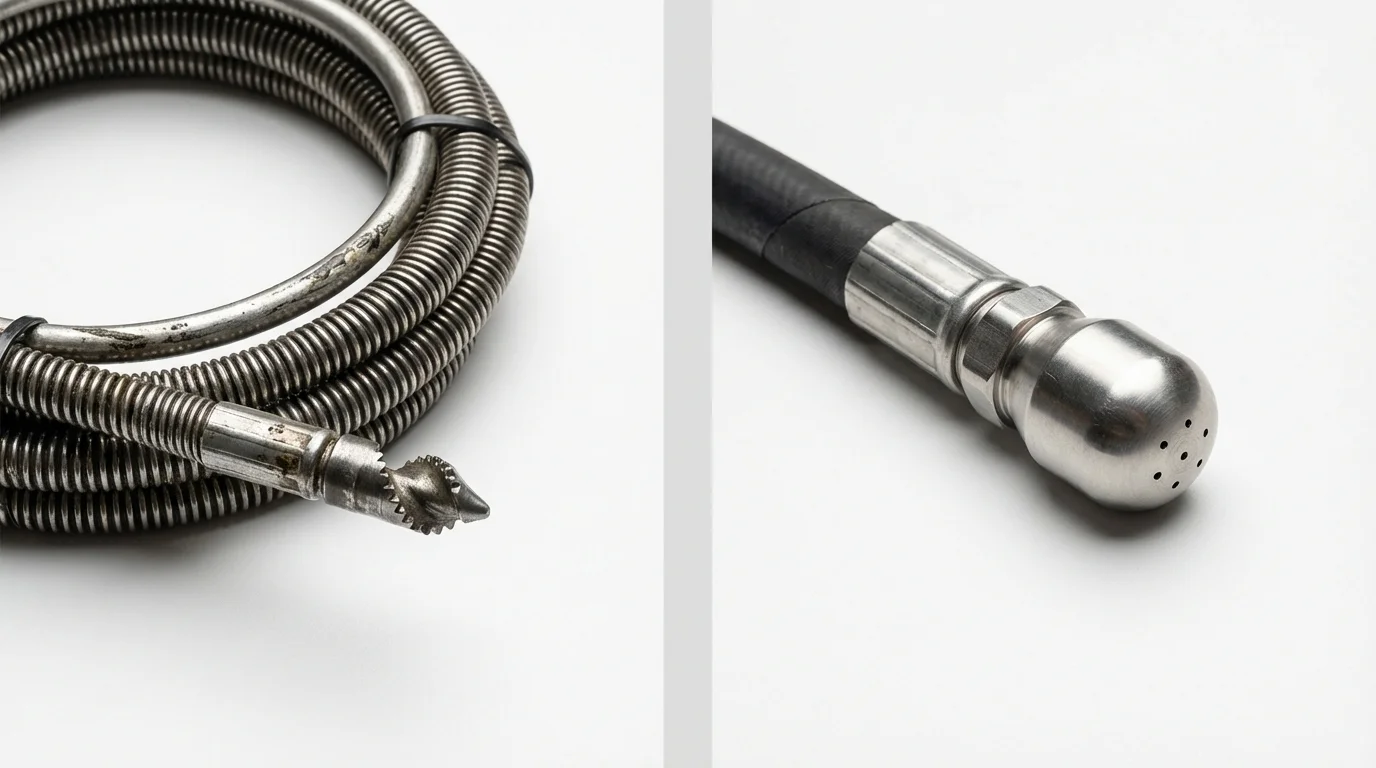 Drain snake cable and hydro jetting nozzle used for drain cleaning in Anahola, HI