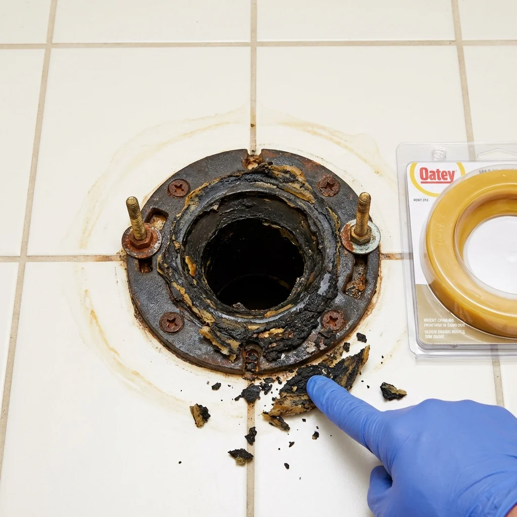 Failed wax ring showing water seepage at the base of a toilet in a Anahola, HI home